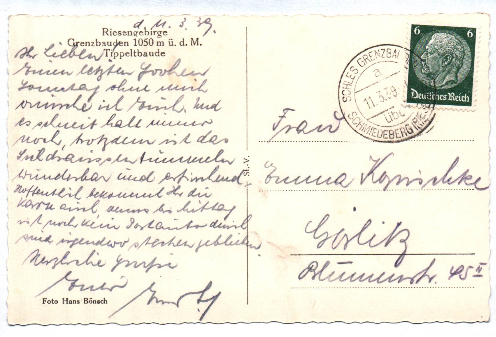 Foto Ak Riesengebirge Grenzbauden Tippeltbaude 1939
