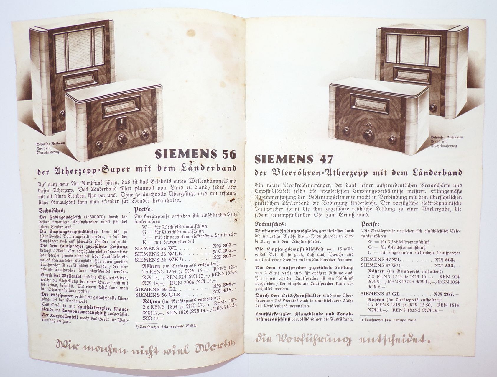 Siemens Rundfunk Prospekt Radio Brückner Großröhrsdorf 1930 er 