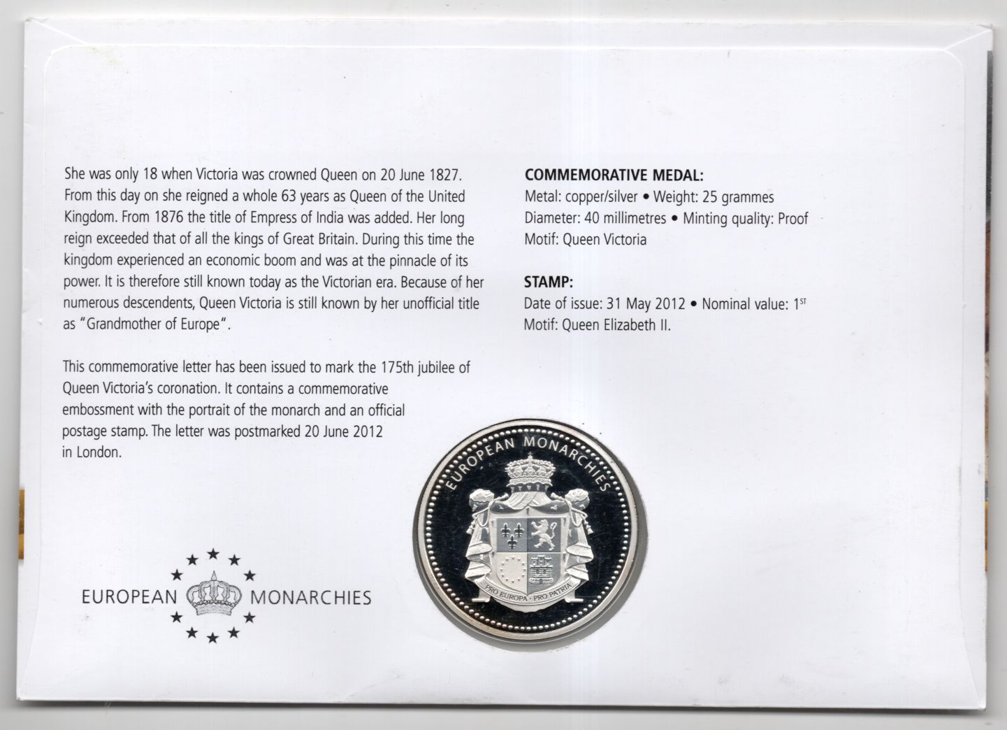 Numisbrief 125 Jubiläum Queen Victoria 2012 Numisbrief 125 Jubiläum Queen Victoria 2012