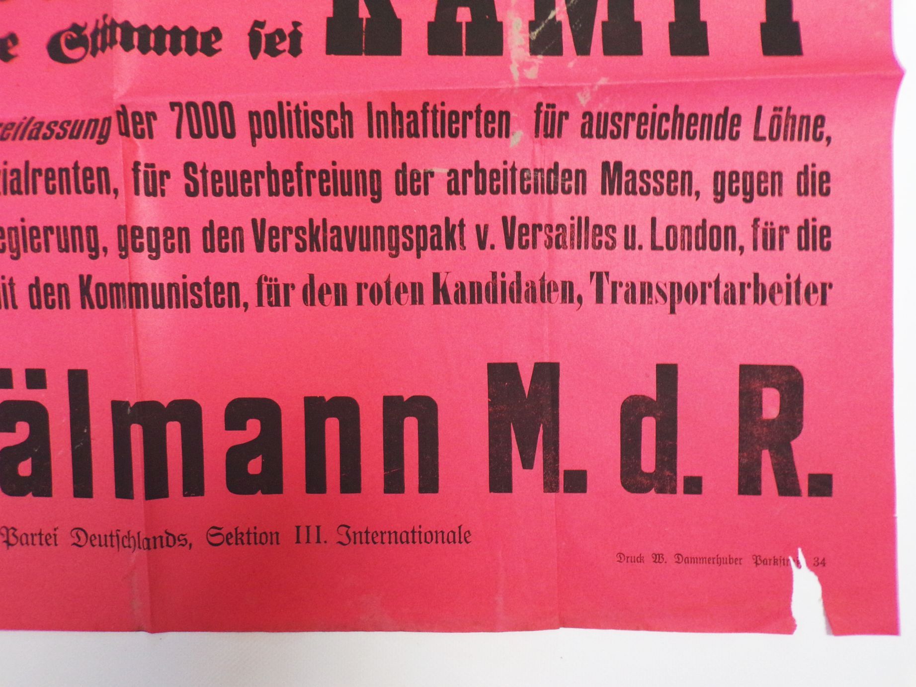 Original Plakat Ernst Thälmann KPD gegen Hindenburg Marx um 1920 Poster