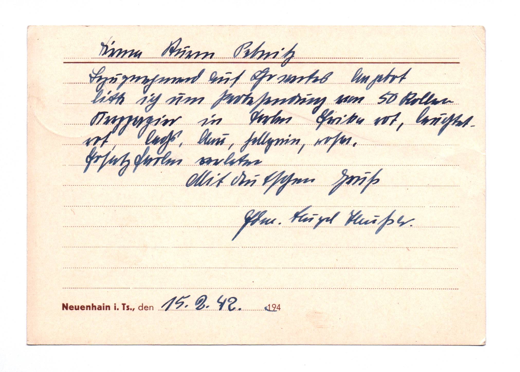 Postkarte Handelsgärtnerei Neuenhain im Taunus 1942 Postkarte Handelsgärtnerei Neuenhain im Taunus 1942