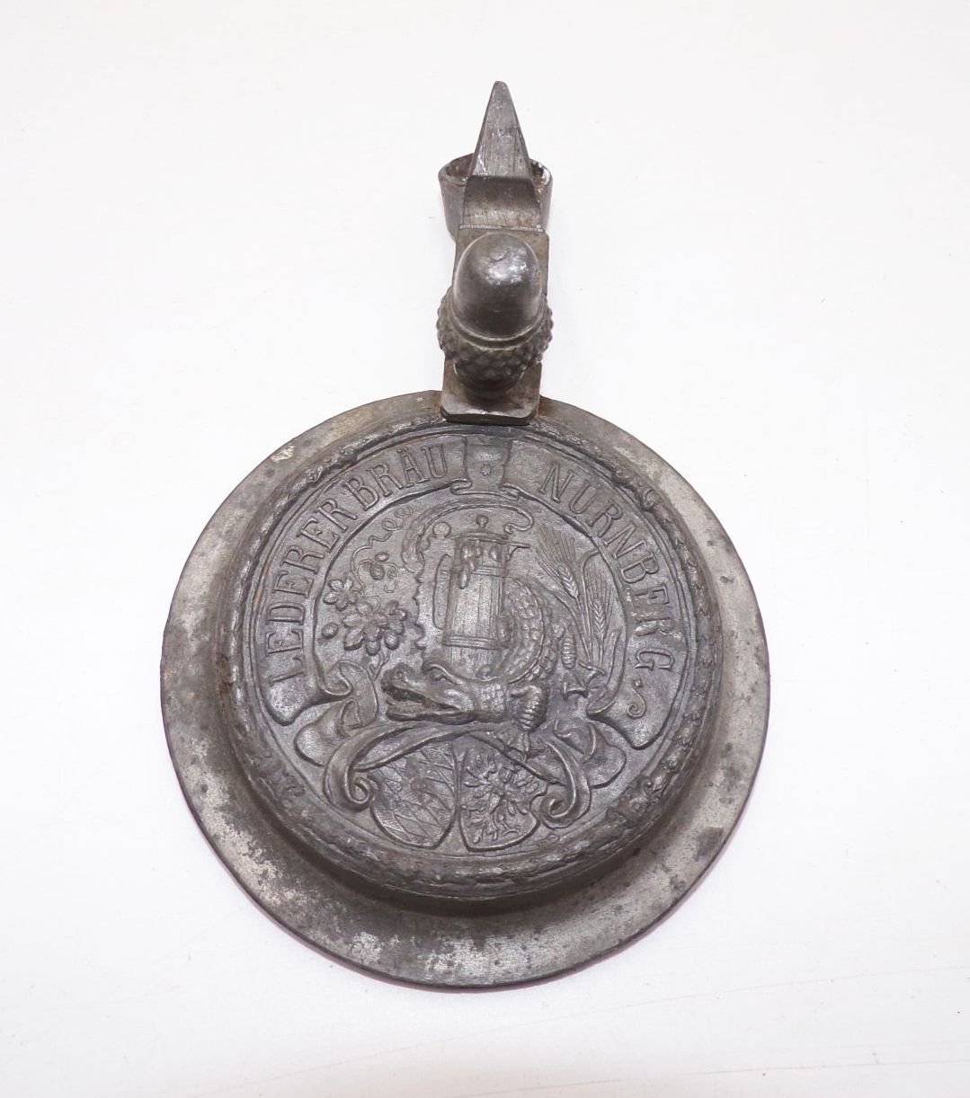 Alter Zinndeckel Ledererbräu Nürnberg um 1900 für Bierkrug