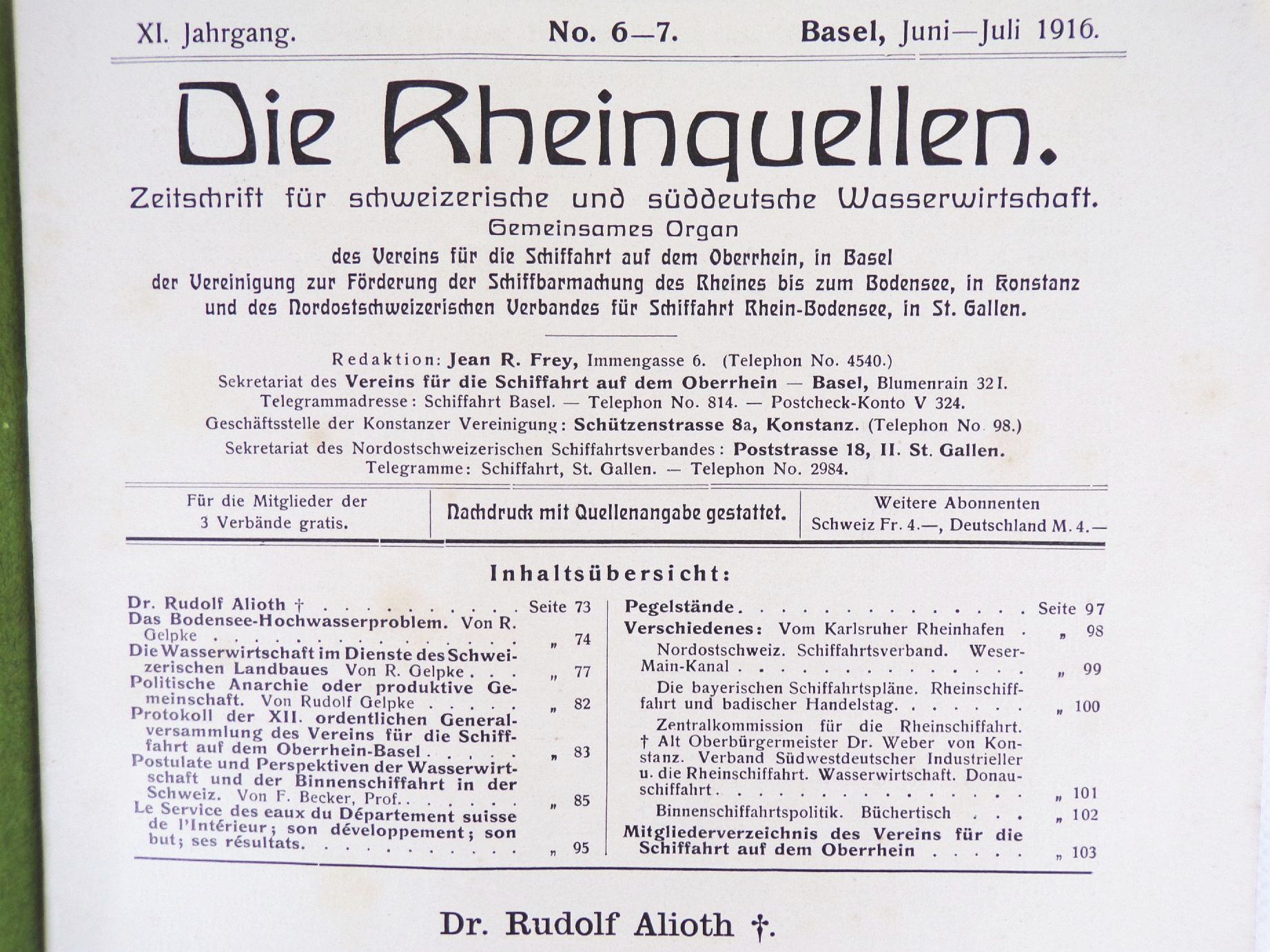 Die Rheinquellen Zeitschrift für schweizerische u süddeutsche Wasserwirtschaft