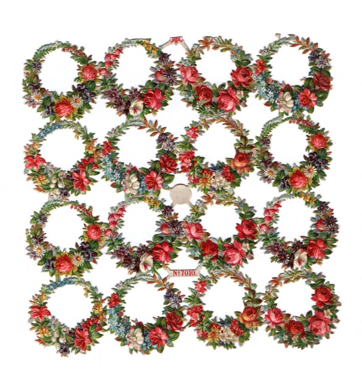 Alter Oblaten Bogen No 7010 Blumenkränze und Bogenteile