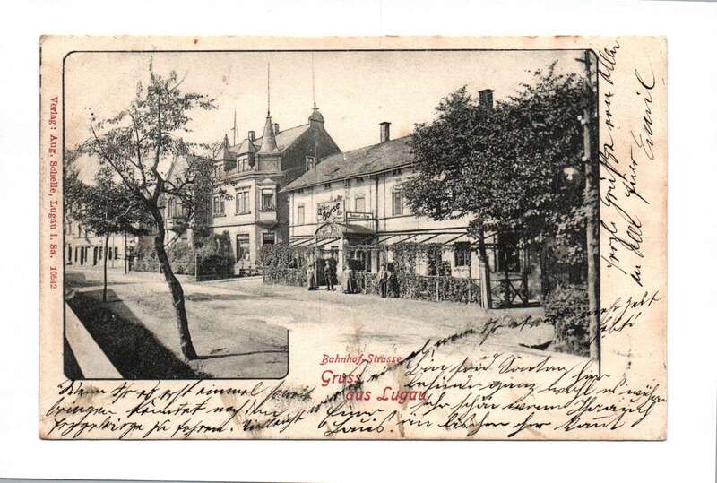 Ak Gruß aus Lugau Bahnhof-Strasse 1906