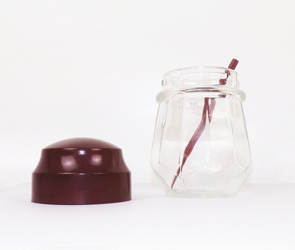 Altes Poncet Mostrich Glas Bakelit Deckel Löffel Spatenlöffel Senf