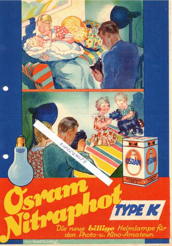 Reklame Blatt Osram Nitraphot Type K 1932 Print Vintage Sammler Fotolampe !
