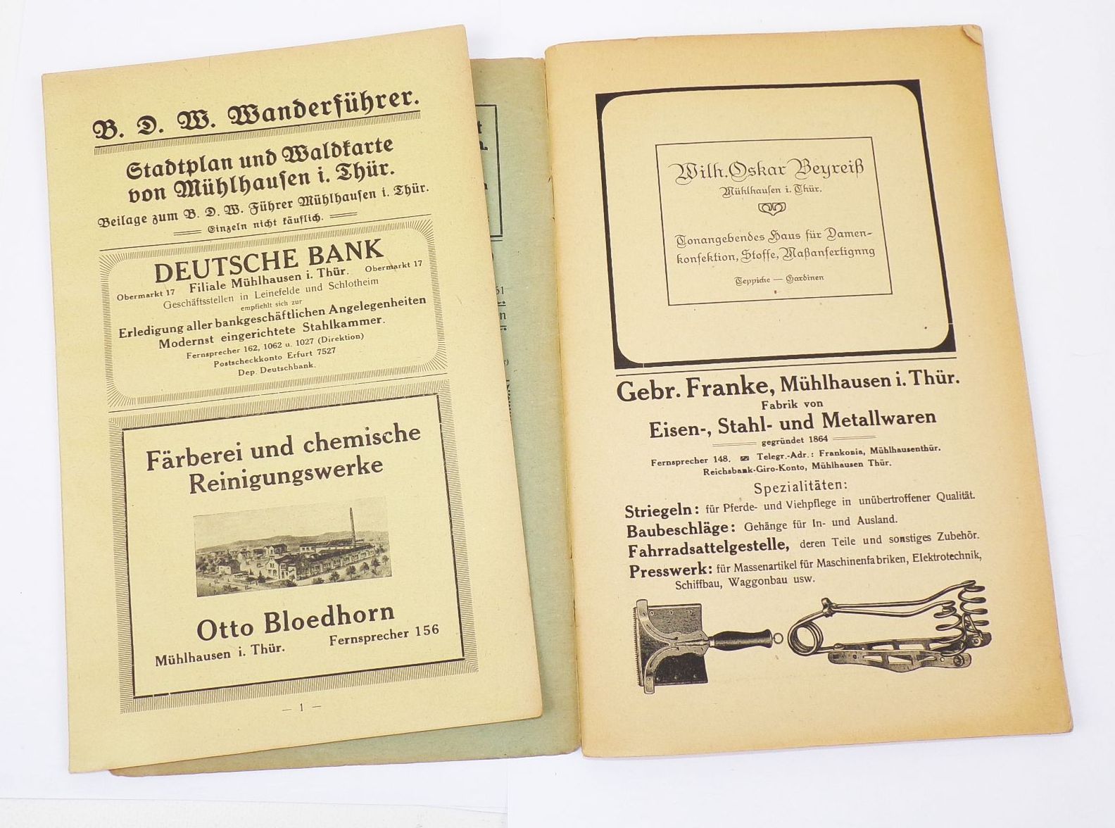 Mühlhausen in Thüringen Wanderwege Stadtplan Wanderkarte 1921 