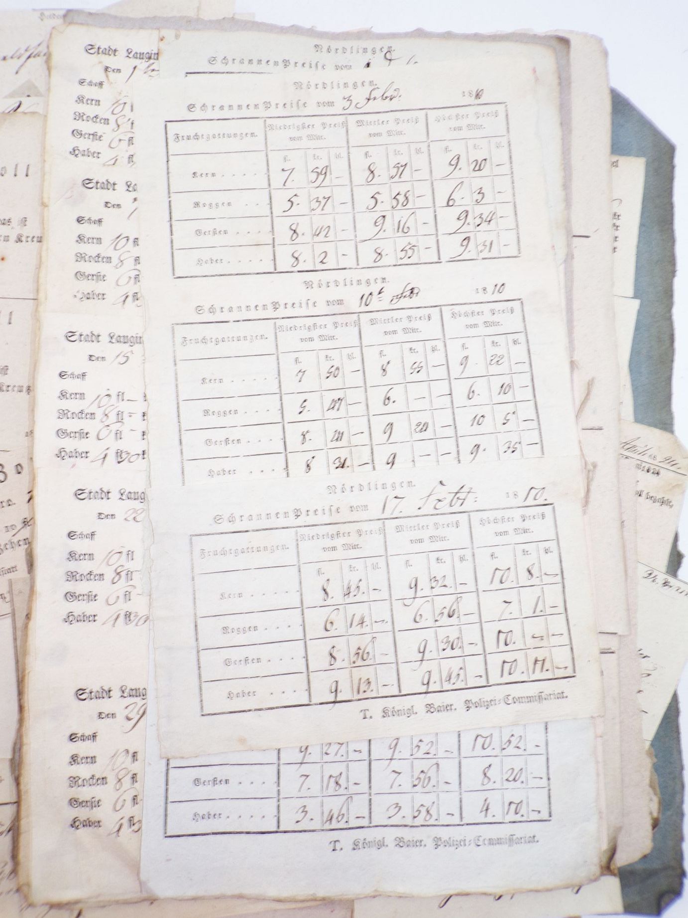 Konvolut Quittungen Getreide Marktpreise Bayern Schwaben um 1834 Zoll Konvolut Quittungen Getreide Marktpreise Bayern Schwaben um 1834 Zoll