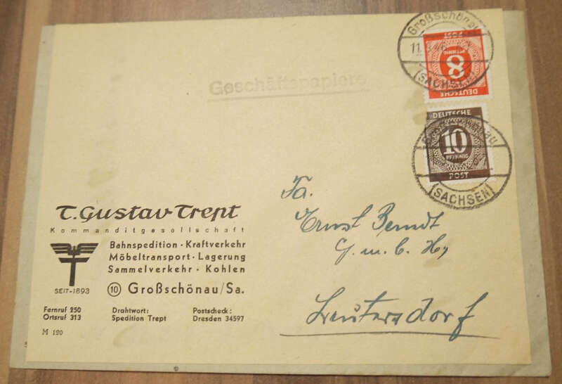 Firmenbrief Bahnspedition T Gustav Trept Großschönau 1946