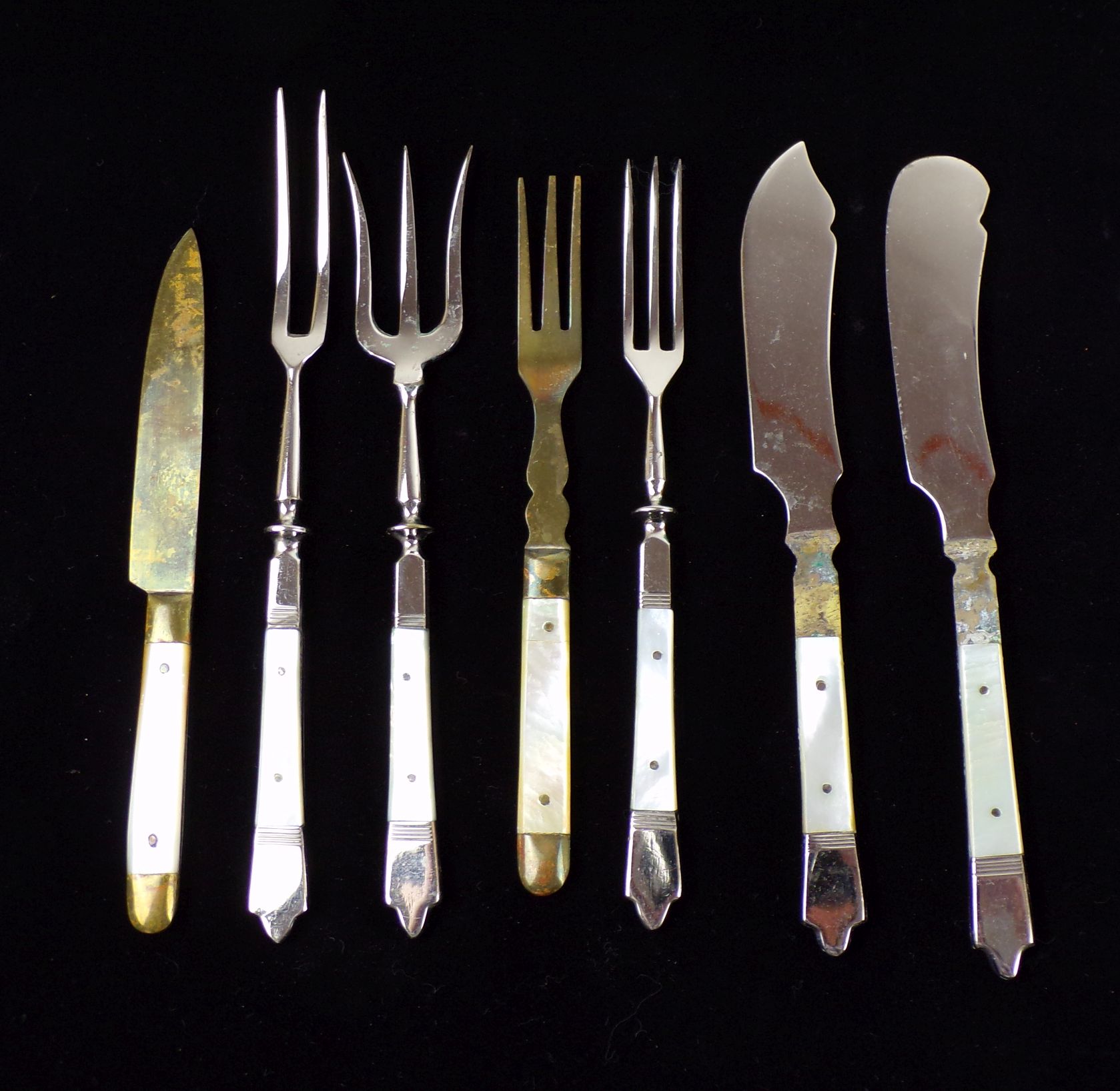 Vorlegebesteck Antik Perlmut Griffe Buttermesser Gabeln Obstmesser