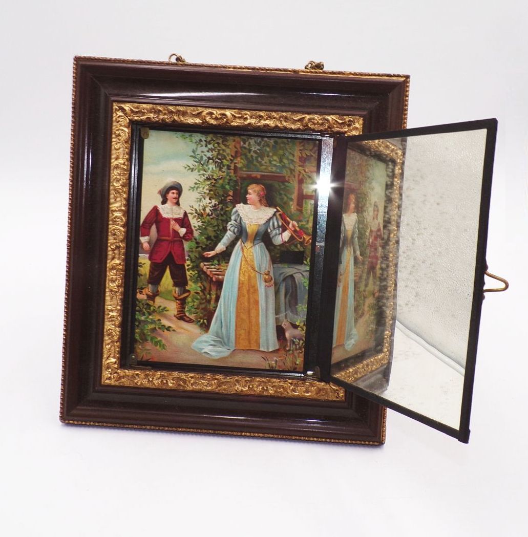 Altes Spiegel Bild Stehrahmen Kitsch Antik Nachttisch Frisiertisch 