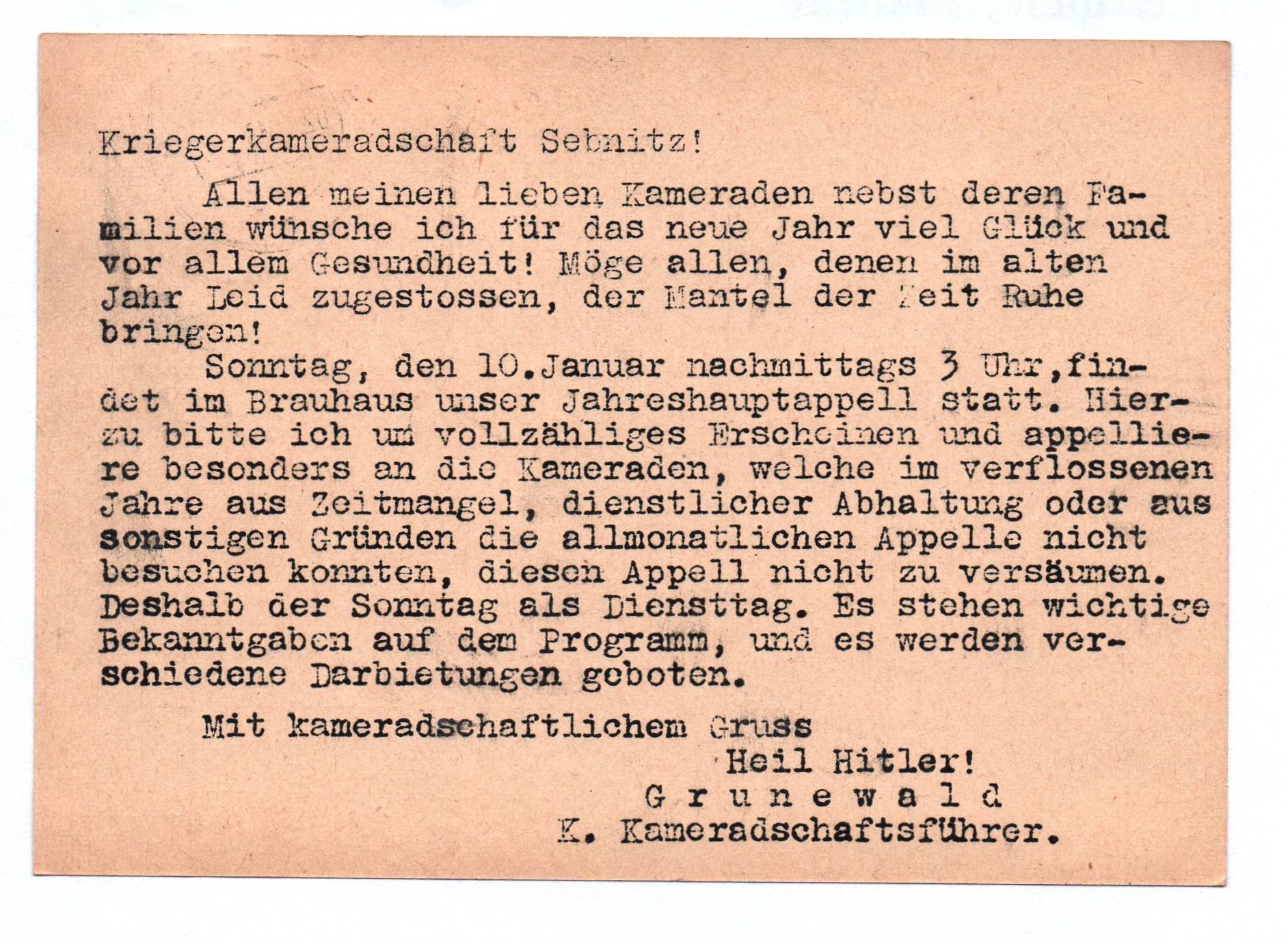 Postkarte Sebnitz Stempel Kriegerkameradschaft 1943 Drucksache Postkarte Sebnitz Stempel Kriegerkameradschaft 1943 Drucksache
