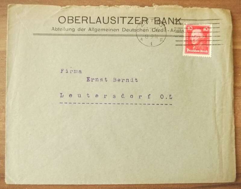Firmenbrief Oberlausitzer Bank an Firma Ernst Berndt Leutersdorf OL DR 1929