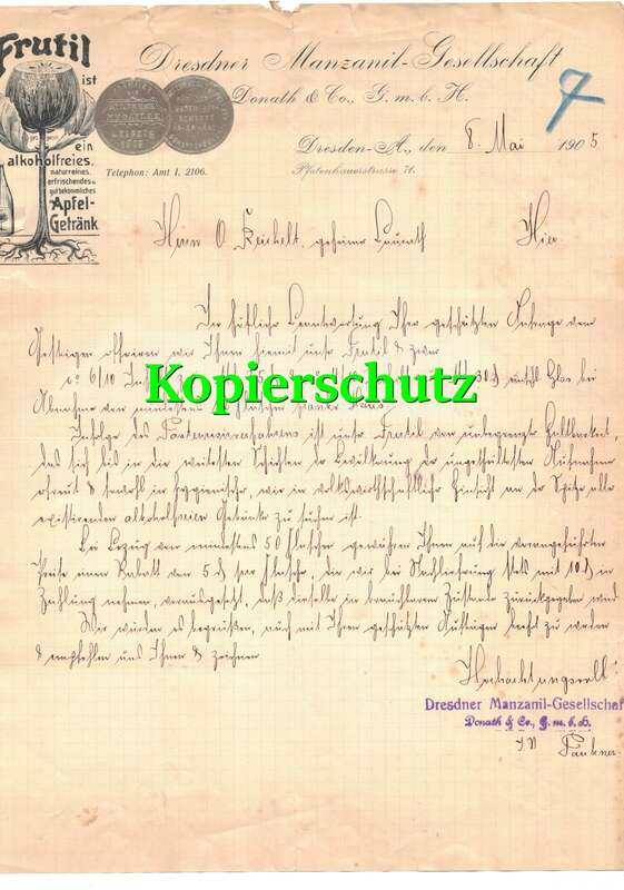Litho Briefkopf Frutil Apfelgetränk 1905 Dresden Manzanil - Gesellschaft !