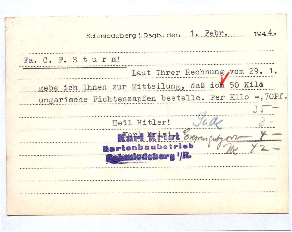 Postkarte Karl Krist Gartenbau Schreiberhau Riesengebirge Schlesien 1944 Postkarte Karl Krist Gartenbau Schreiberhau Riesengebirge Schlesien 1944