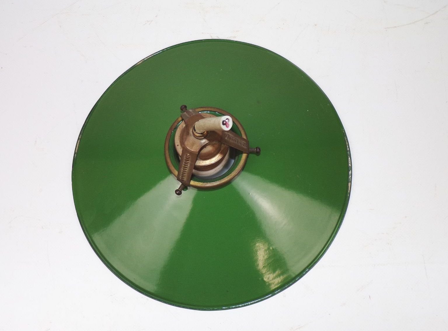 Alte Deckenleuchte Email E27 Grün Weiß Rund Art Deco Lampe Emaille 