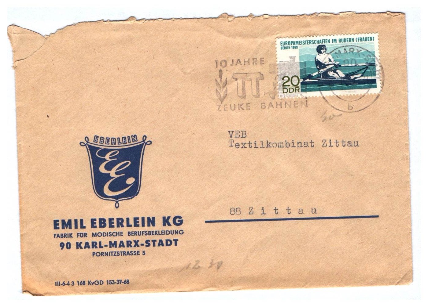 Brief Emil Eberlein KG Fabrik Berufsbekleidung Karl Marx Stadt DDR Brief Emil Eberlein KG Fabrik Berufsbekleidung Karl Marx Stadt DDR