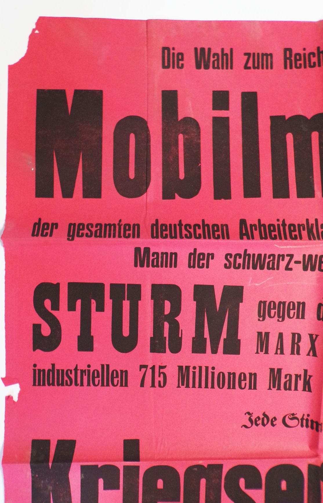 Original Plakat Ernst Thälmann KPD gegen Hindenburg Marx um 1920 Poster