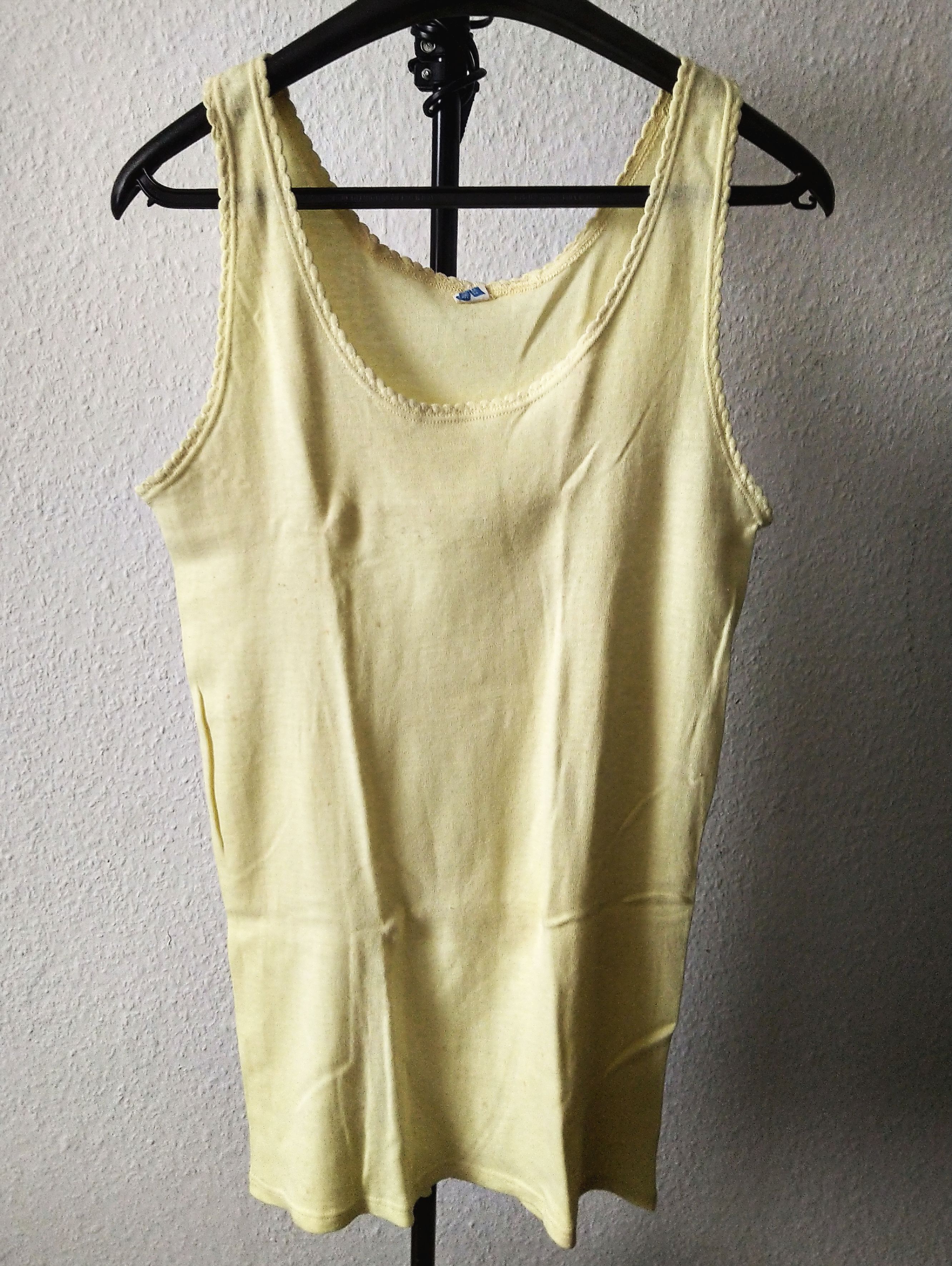 Vintage Damen Negligee Gelb Baumwoll Nachthemd Unterkleid