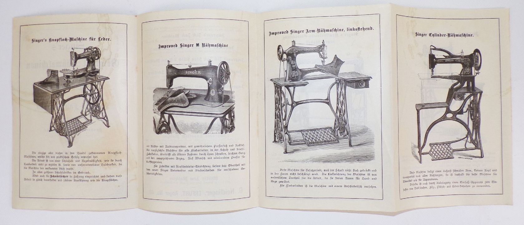 Singer Nähmaschinen Prospekt Neidlinger Erfurt um 1900 Visitenkarte Reklame 