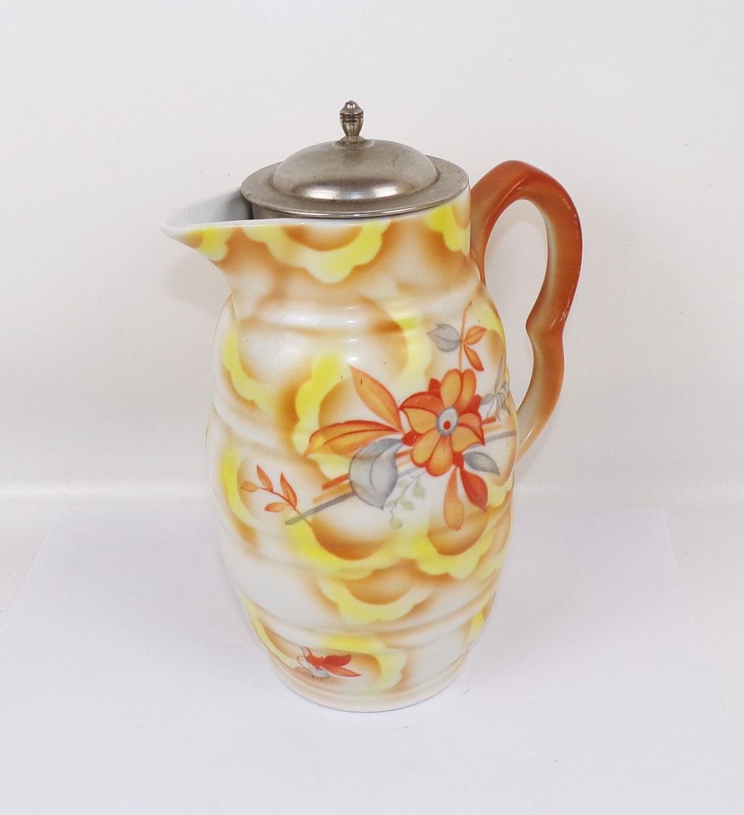 Alte Spritzdekor Kakaokanne Blumen 