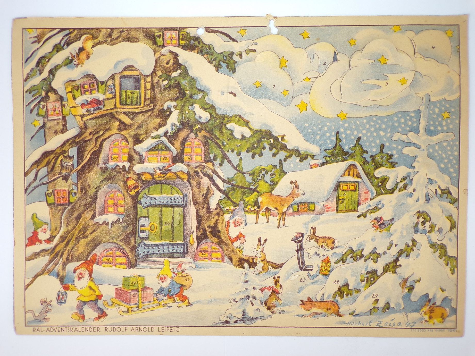 Alter Adventskalender Herbert Zeise 1947 Rudolf Arnold Leipzig Zwerge Wichtel 