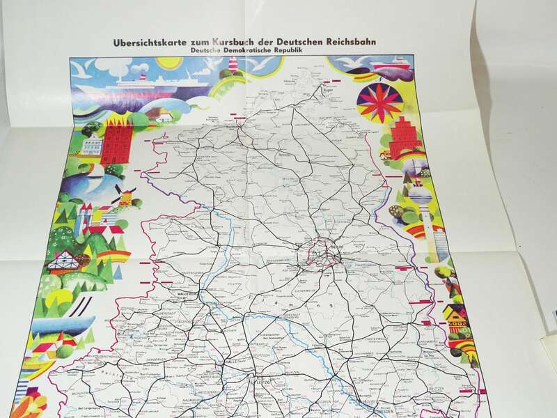 Prospekt Reichsbahn Jederzeit Bahnzeit Übersichtskarte zum Kursbuch 1975