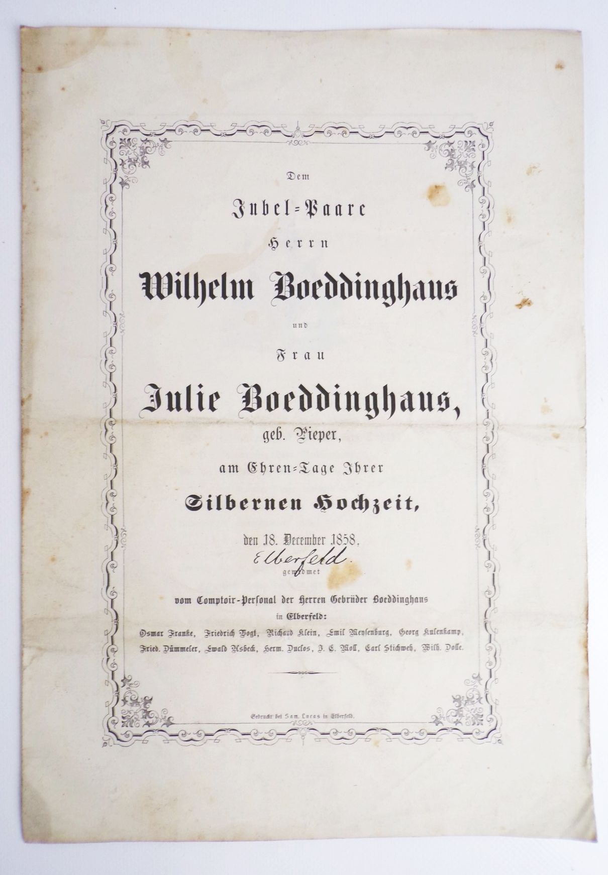 Hochzeitprogramme um 1890 Boeddinghaus Barmen Wuppertal Düsseldorf 