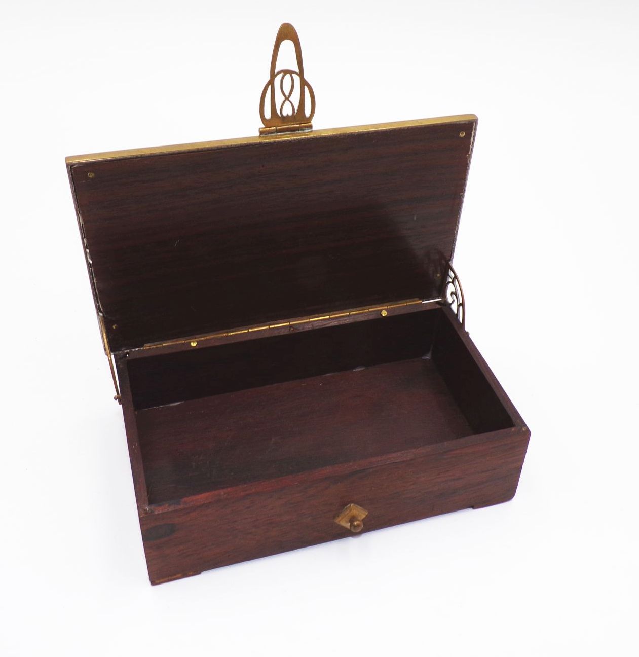 Jugendstil Erhard u Söhne Schatulle Messing Einlage Palisander Dose