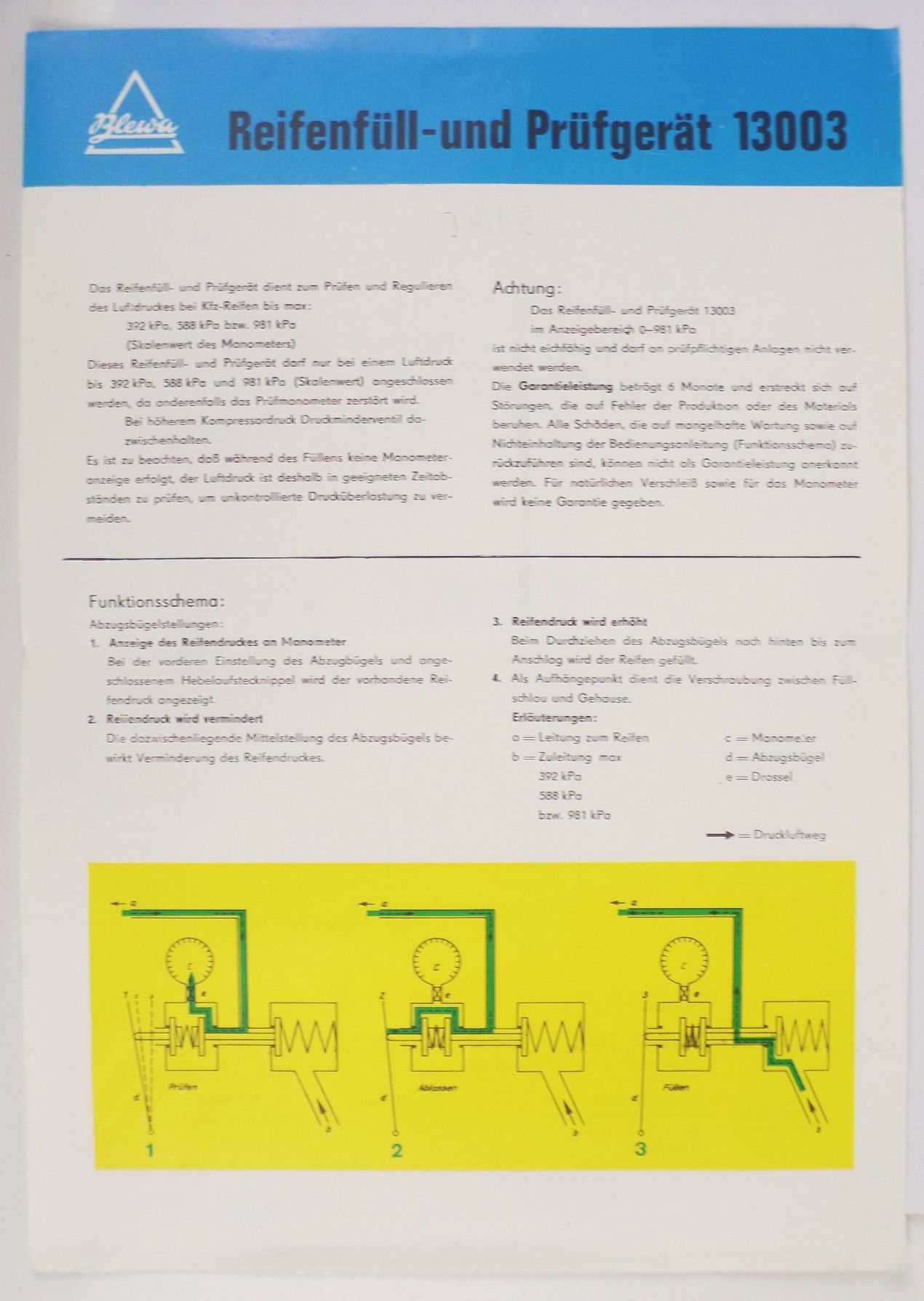 Blewa Blatt Reifenfüll und Prüfgerät 13003 DDR Reklame 
