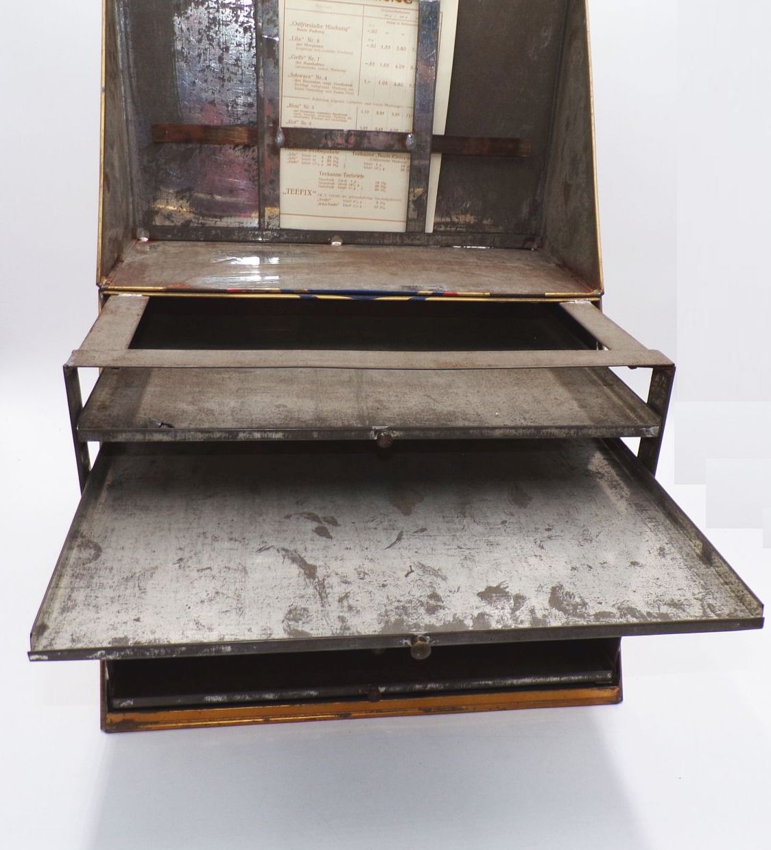 Teekanne Verkaufskasten Verkaufsvitrine Antik aus Blech 1930 er Reklame 