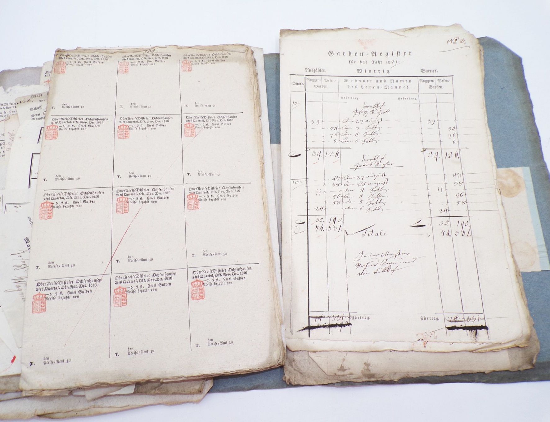 Konvolut Quittungen Getreide Marktpreise Bayern Schwaben um 1834 Zoll Konvolut Quittungen Getreide Marktpreise Bayern Schwaben um 1834 Zoll