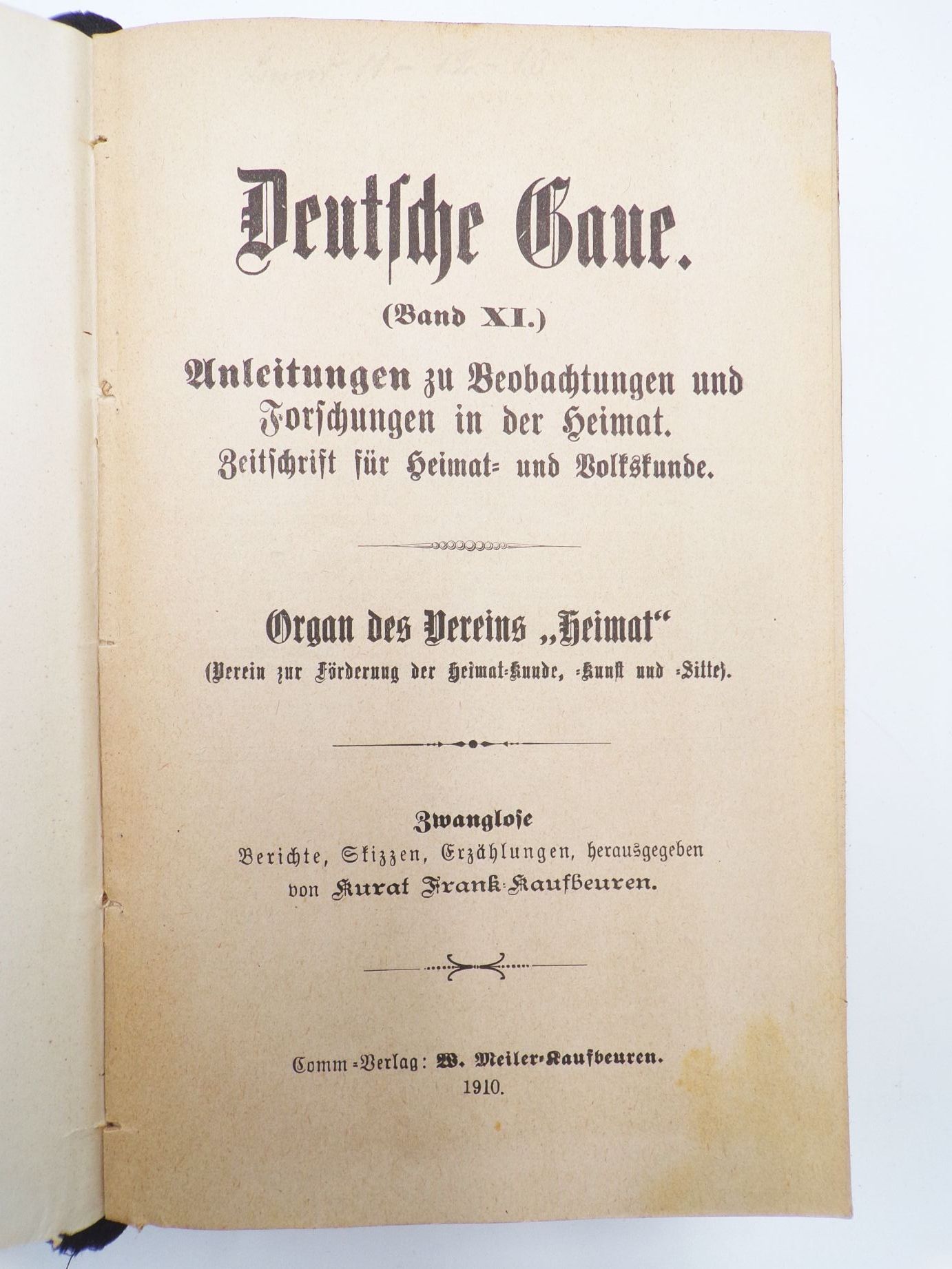 Deutsche Gaue Zeitschrift für Heimatforschung und Heimatkunde 7 Bände