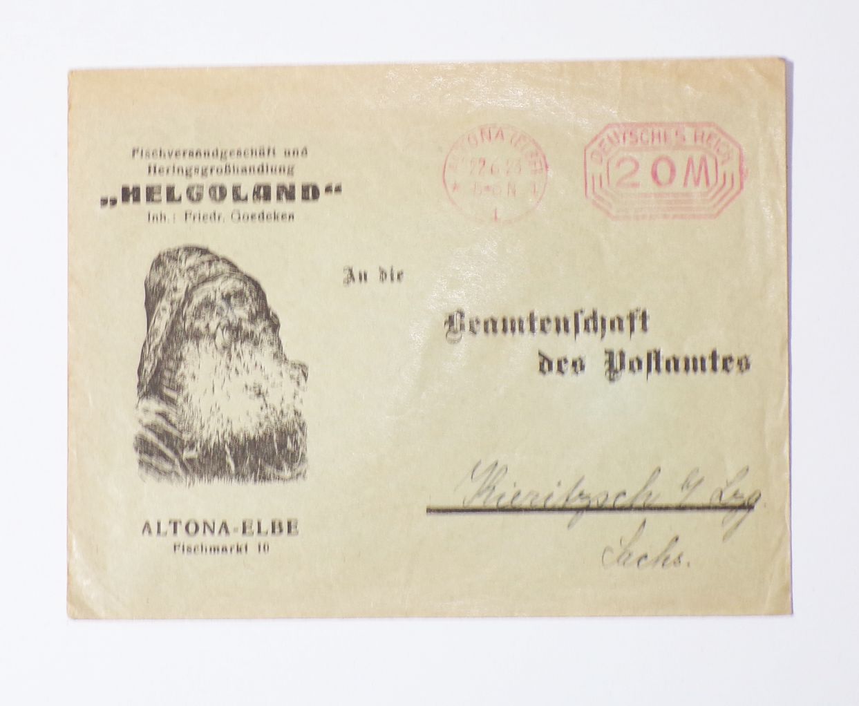 Fischversand Helgoland Altona Elbe 1932 Firmenbrief Werbe Brief 