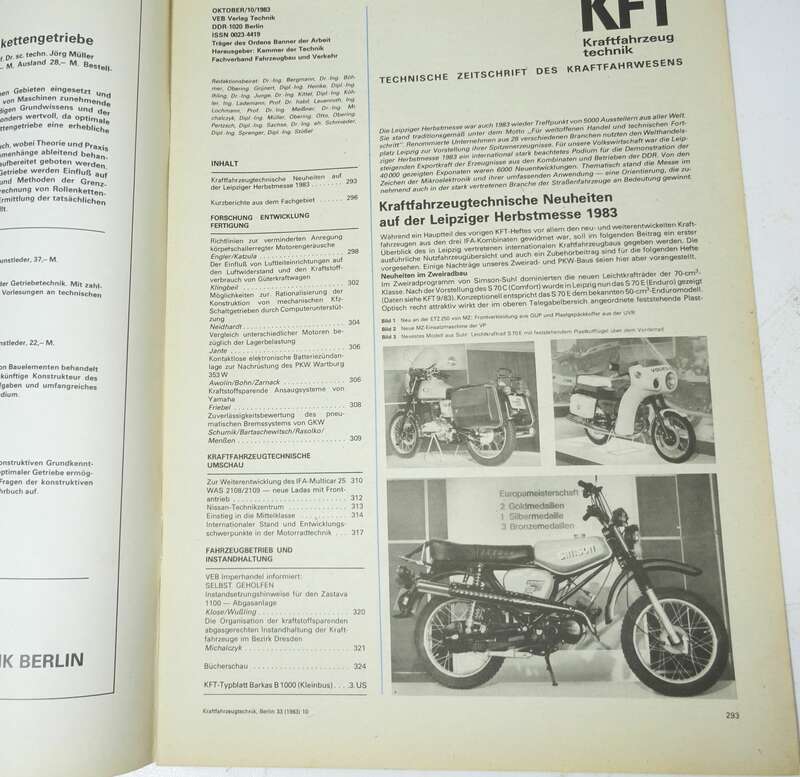 KFT Kraftfahrzeugtechnik Zeitschrift 10 1983 Simson S70 E Wartburg-Trans 