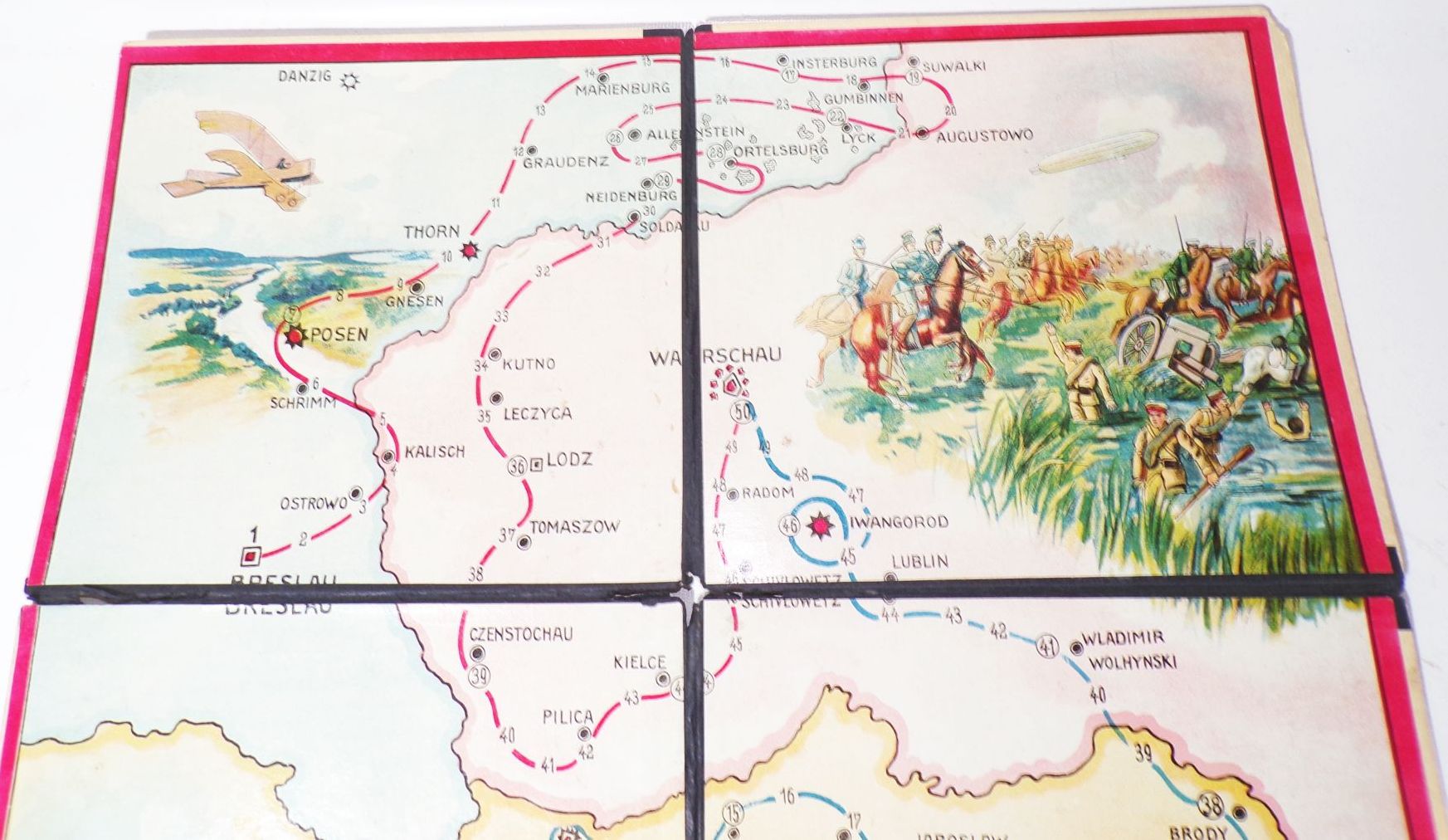 Spielbrett um 1910 Flugreise Budapest nach Breslau Zeppelin Militär selten 