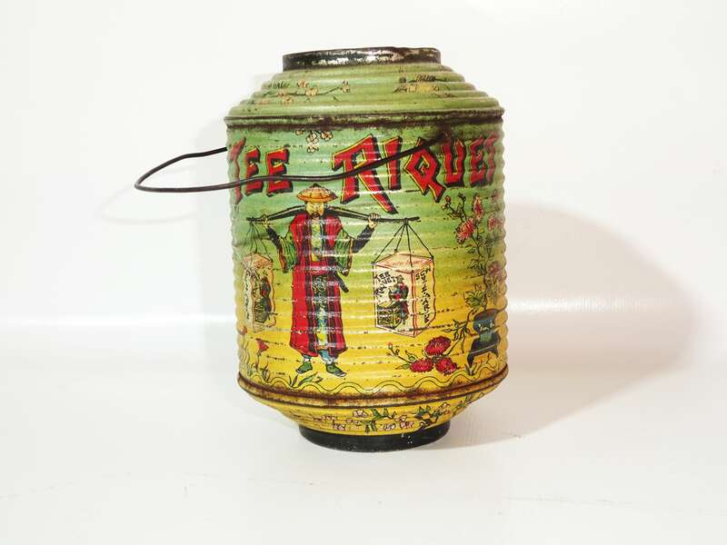 Alte Blechdose Tee Riquet Lampion lithografiert um 1900 1910 Teedose