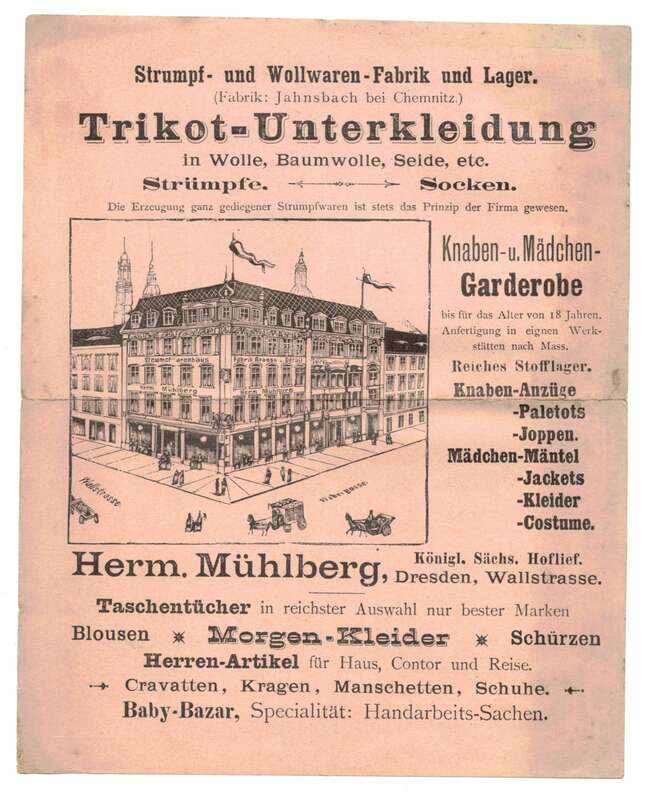 Rechnung Herm. Mühlberg kgl.sächs.Hoflieferant Dresden 1894 Kindergarderobe Mode !