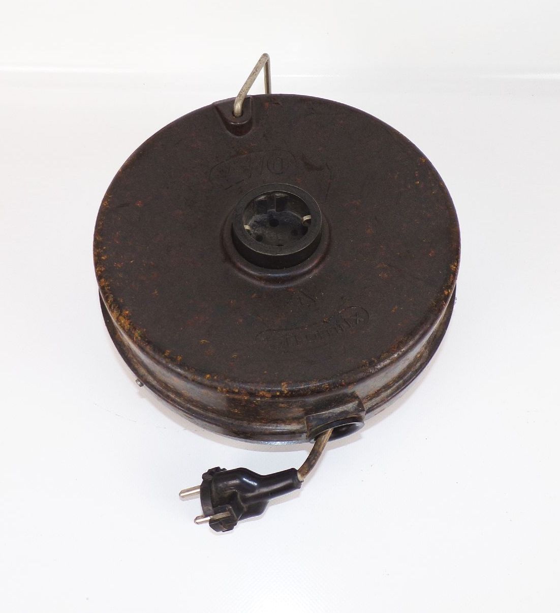 Kabeltrommel Stromfix KWO Bakelit 50er 60er Rund Tragbar Stromstecker 