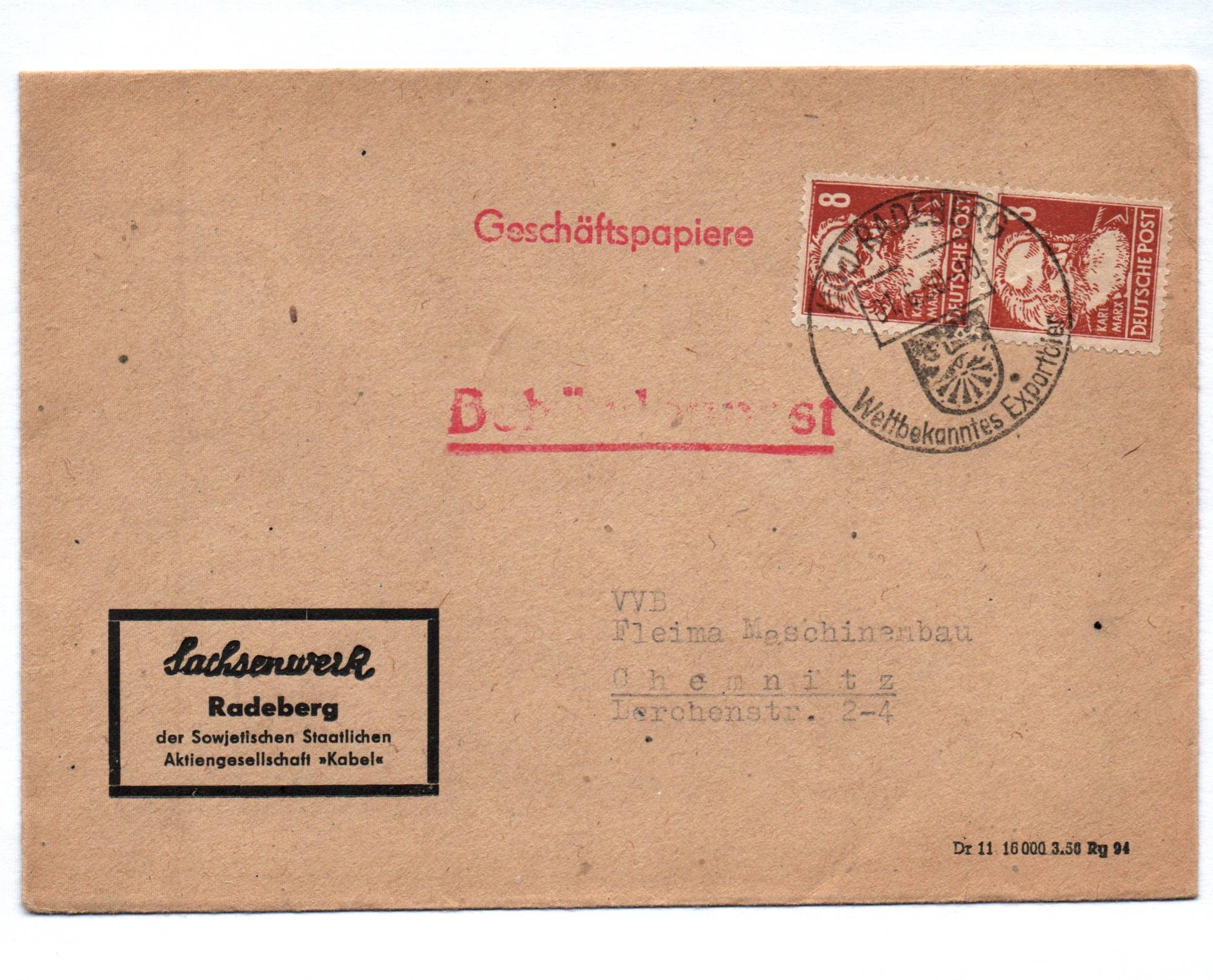 Firmenbrief Sachsenwerk Radeberg 1950