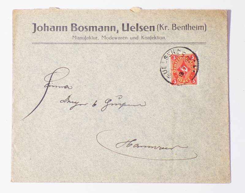 Alter Firmenbrief Johann Bosmann Uelsen Kreis Bentheim Modewaren 1922 