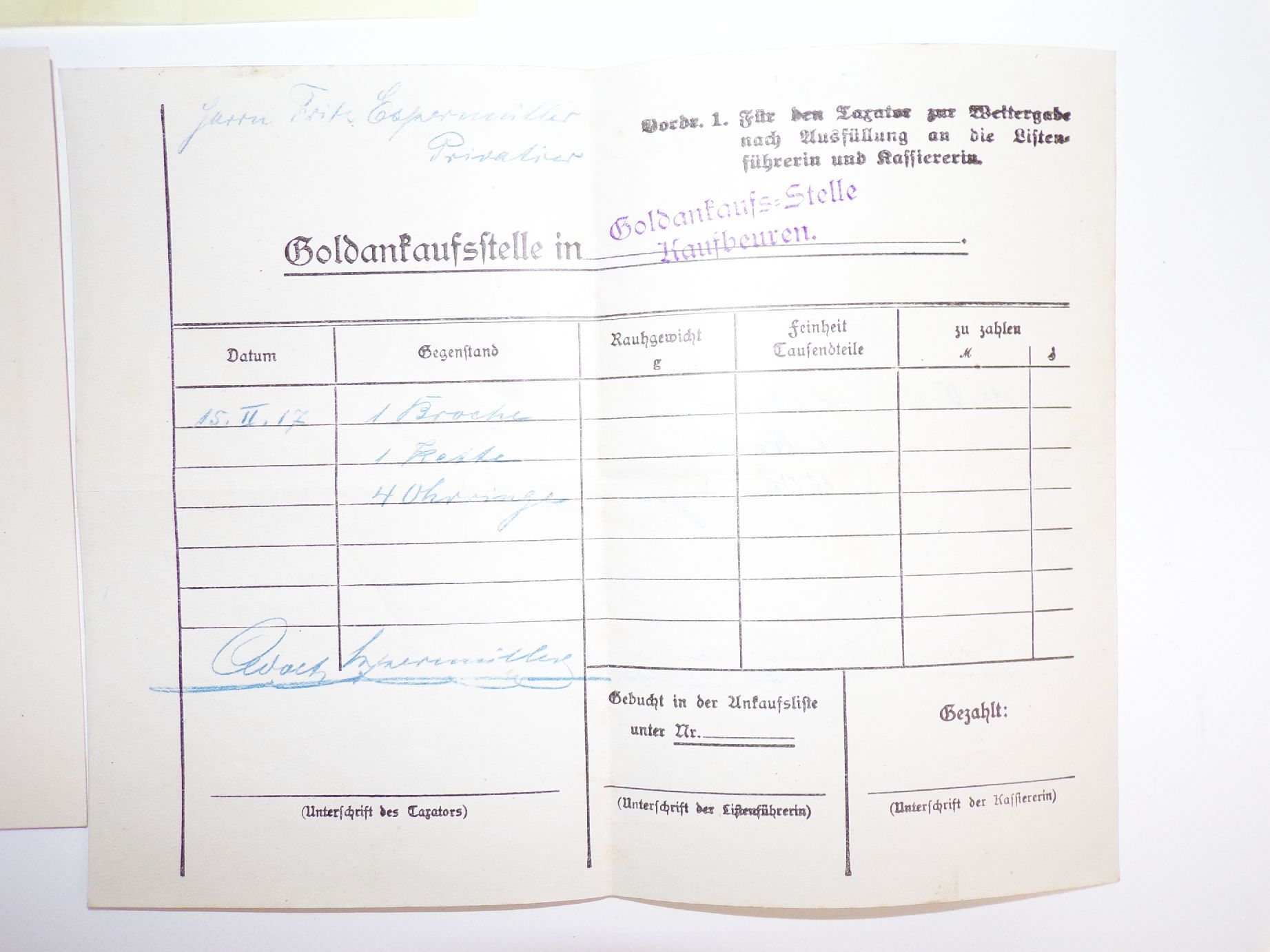 Kaufbeuren Dokumente Lot Ankauf Silbersachen Gold Urkunde Kriegswahrzeichen 1 Wk