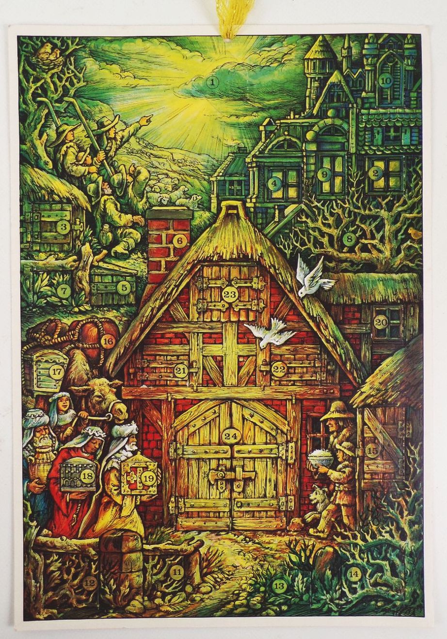 Alter Adventskalender Heilige drei Könige vor Stall Krippe Horst Räcke Leipzig 1980
