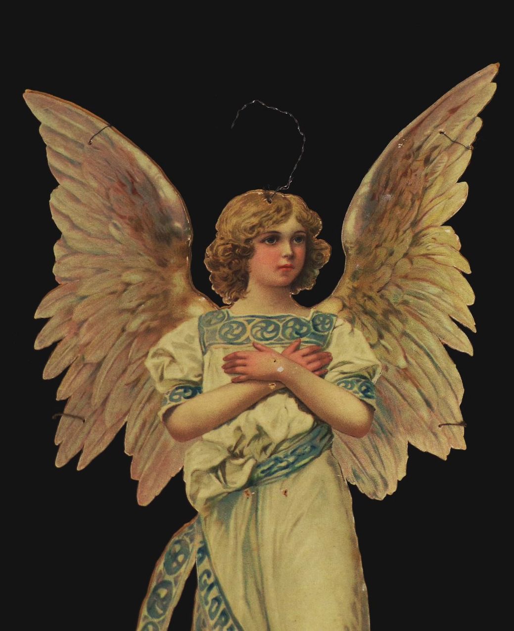Alter Weihnachtsengel Oblate XL Christbaumschmuck um 1900 vintage scrap