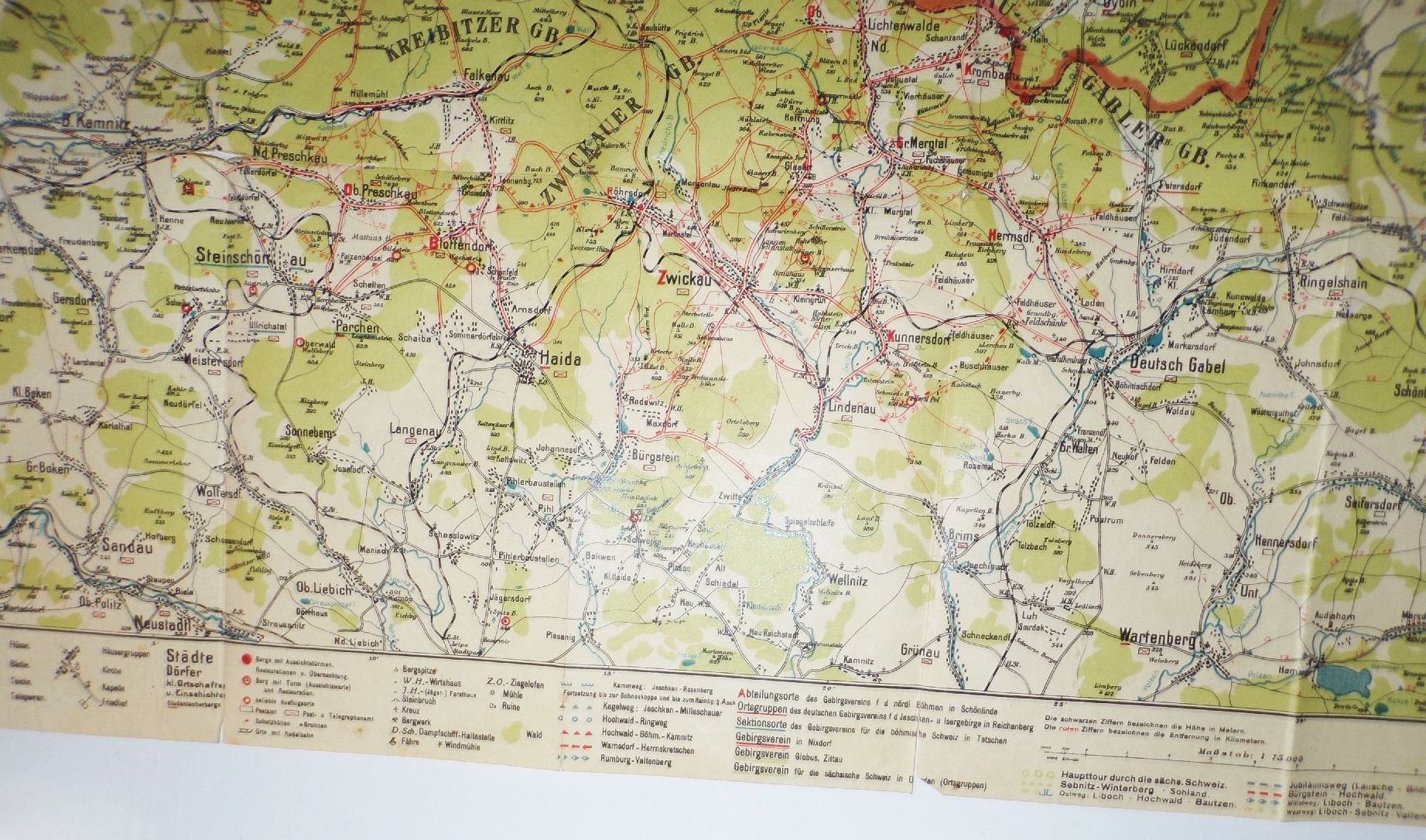 Wanderkarte durch Nordböhmen Richter Gebirgsverein nördliches Böhmen 