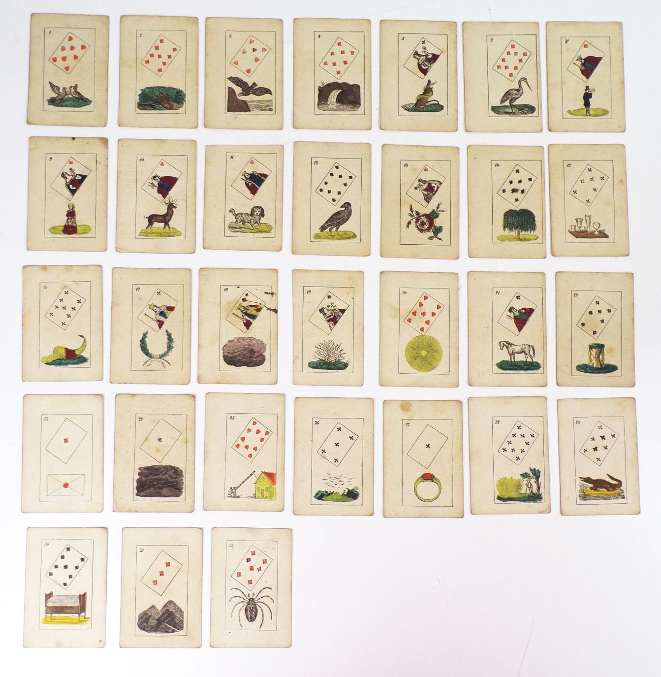 Wahrsagekarten Kartenspiel um 1850 handkoloriert