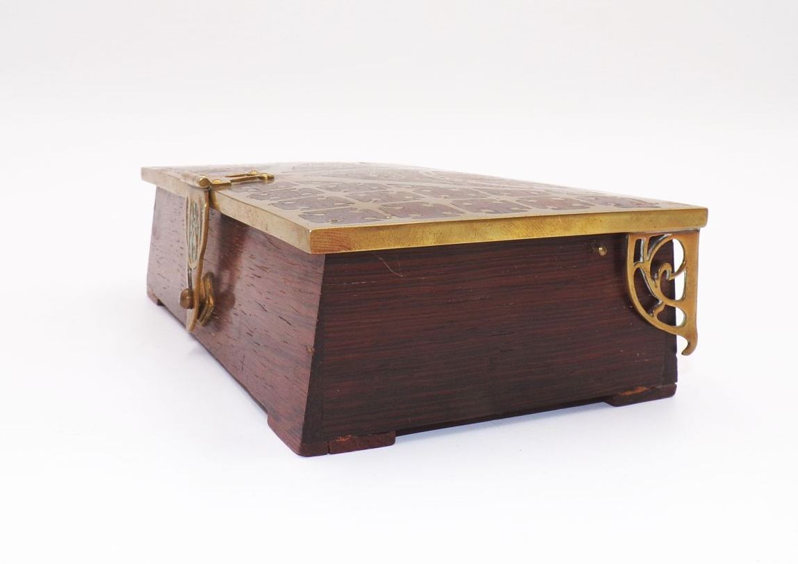 Jugendstil Erhard u Söhne Schatulle Messing Einlage Palisander Dose