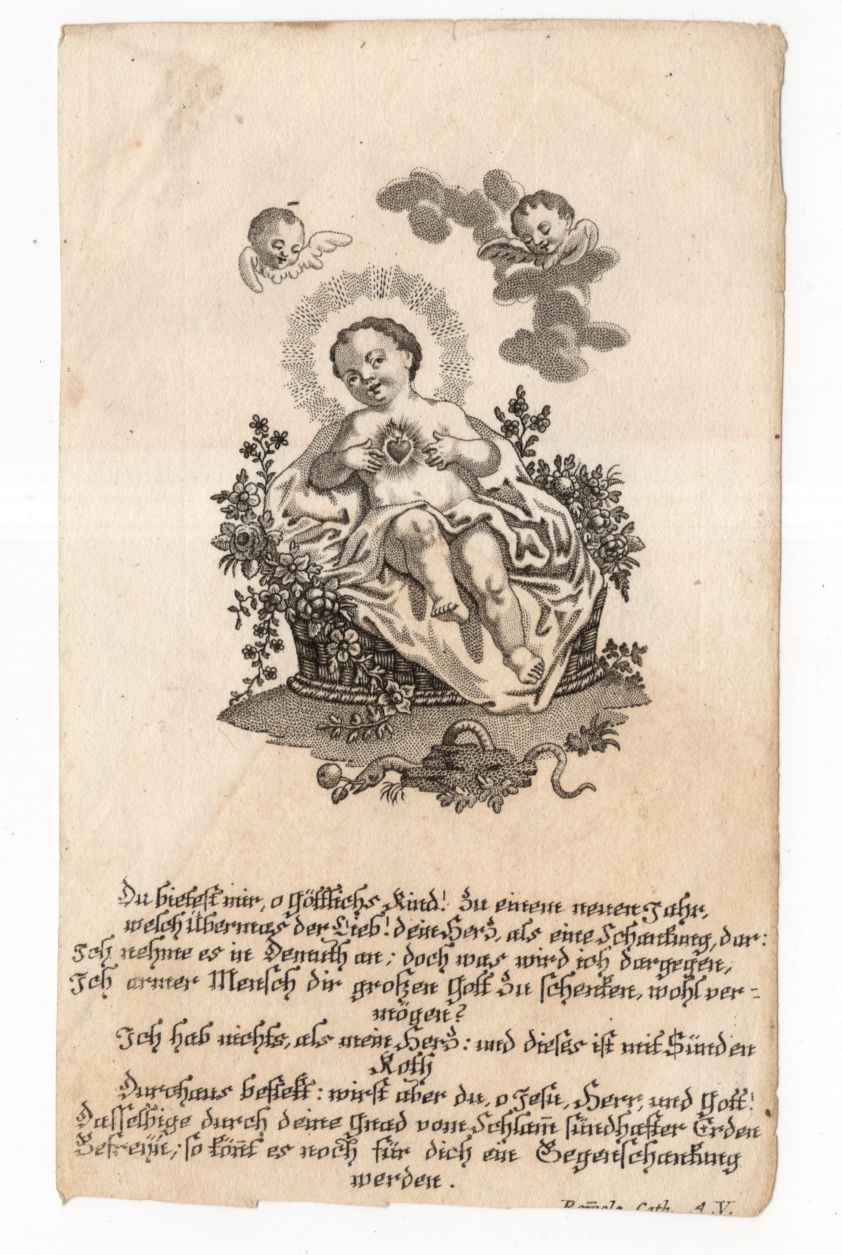 Heiligenbild Jesus Kind Kupferstich Augsburg um 1800