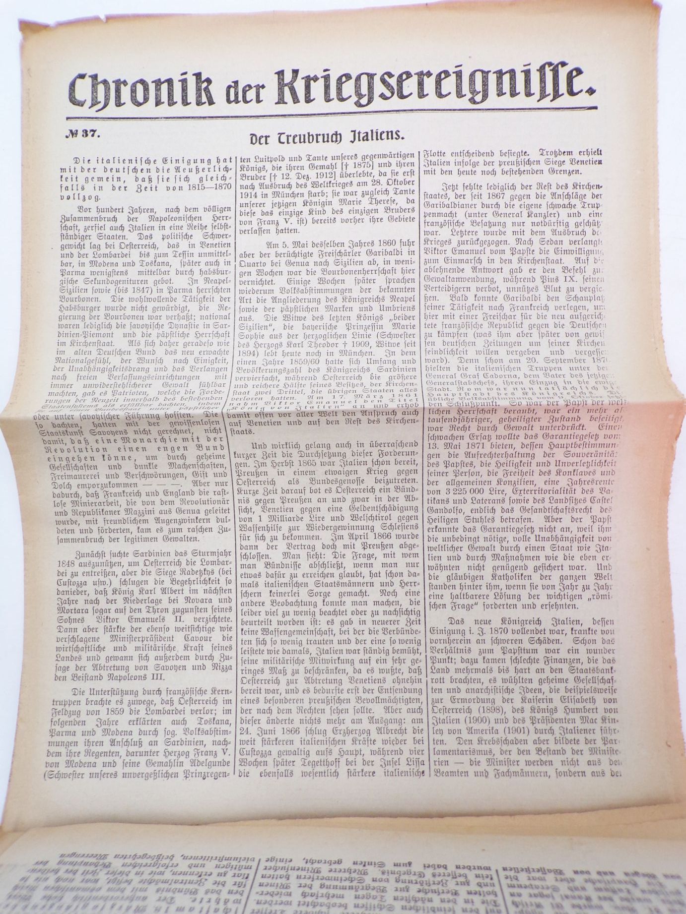 Chronik der Kriegsereignisse No 1 bos 38 Zeitung 1 Weltkrieg 